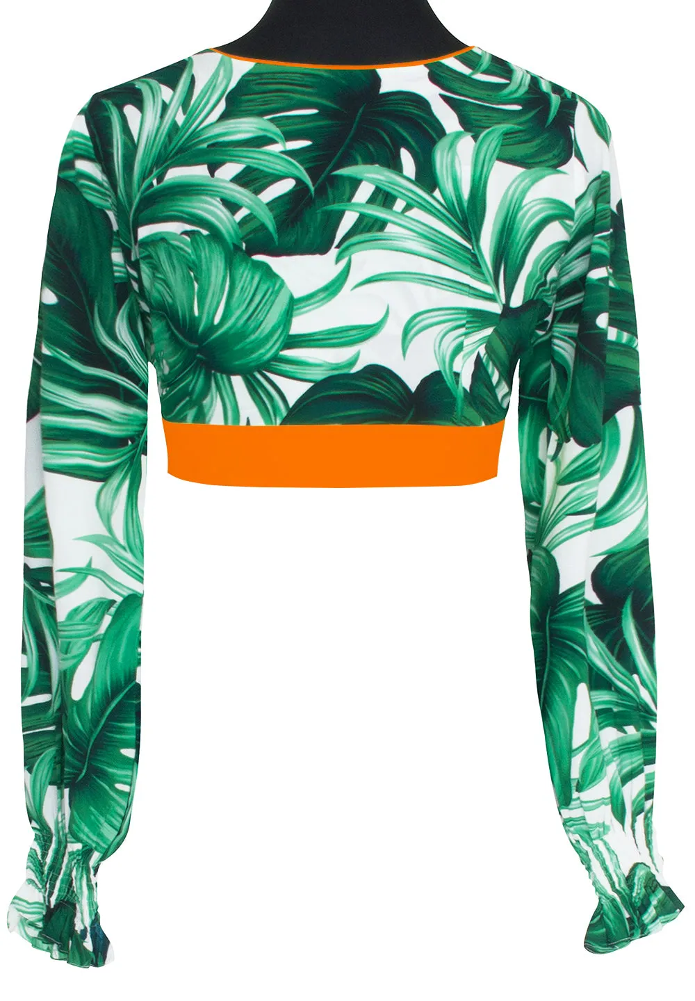 Jungle - Monstera White / Green Crop Top (Neon Orange)