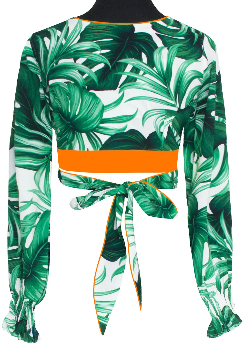 Jungle - Monstera White / Green Crop Top (Neon Orange)