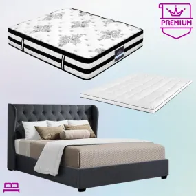 King Premium Package | Elouera Bed Charcoal, Algarve Euro Top Mattress (Medium Firm) & Deluxe Mattress Topper!