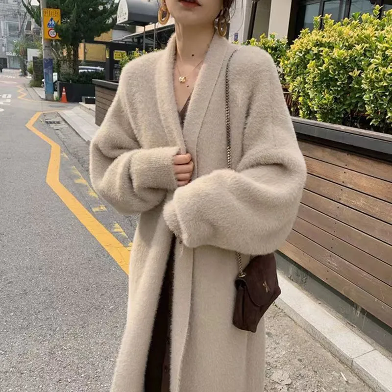 Lanfubeisi business casual outfits Autumn and Winter New Hepburn Style Net Red Sweater Cardigan Women's Lazy Style Niche Women's Mid-Length Coat