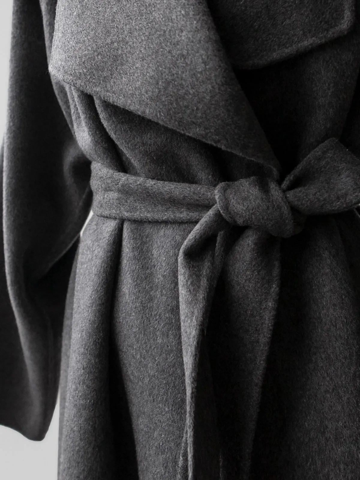 Lapel Double Face Wool Wrap Coat - Gray