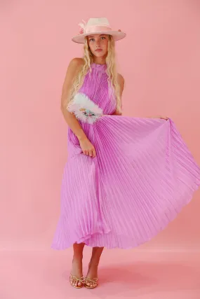 LAVENDER PLEATED HALTER DRESS