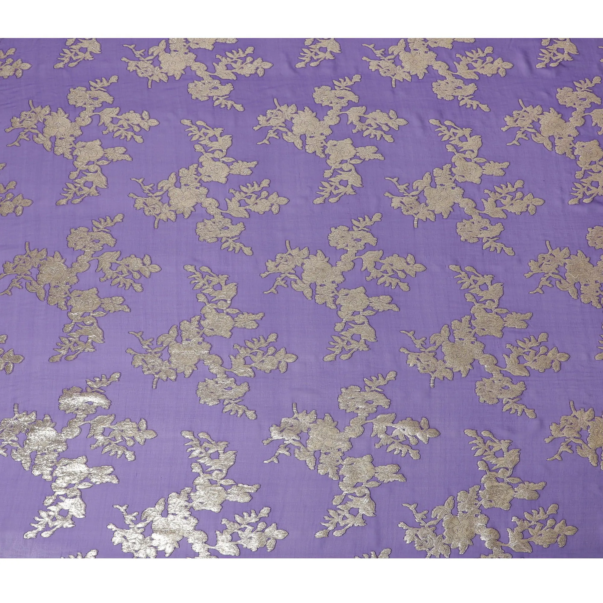 Lavish Purple & Gold Floral Metallic Silk Chiffon Fabric, 140cm Wide - Crafted in South Korea-D17780