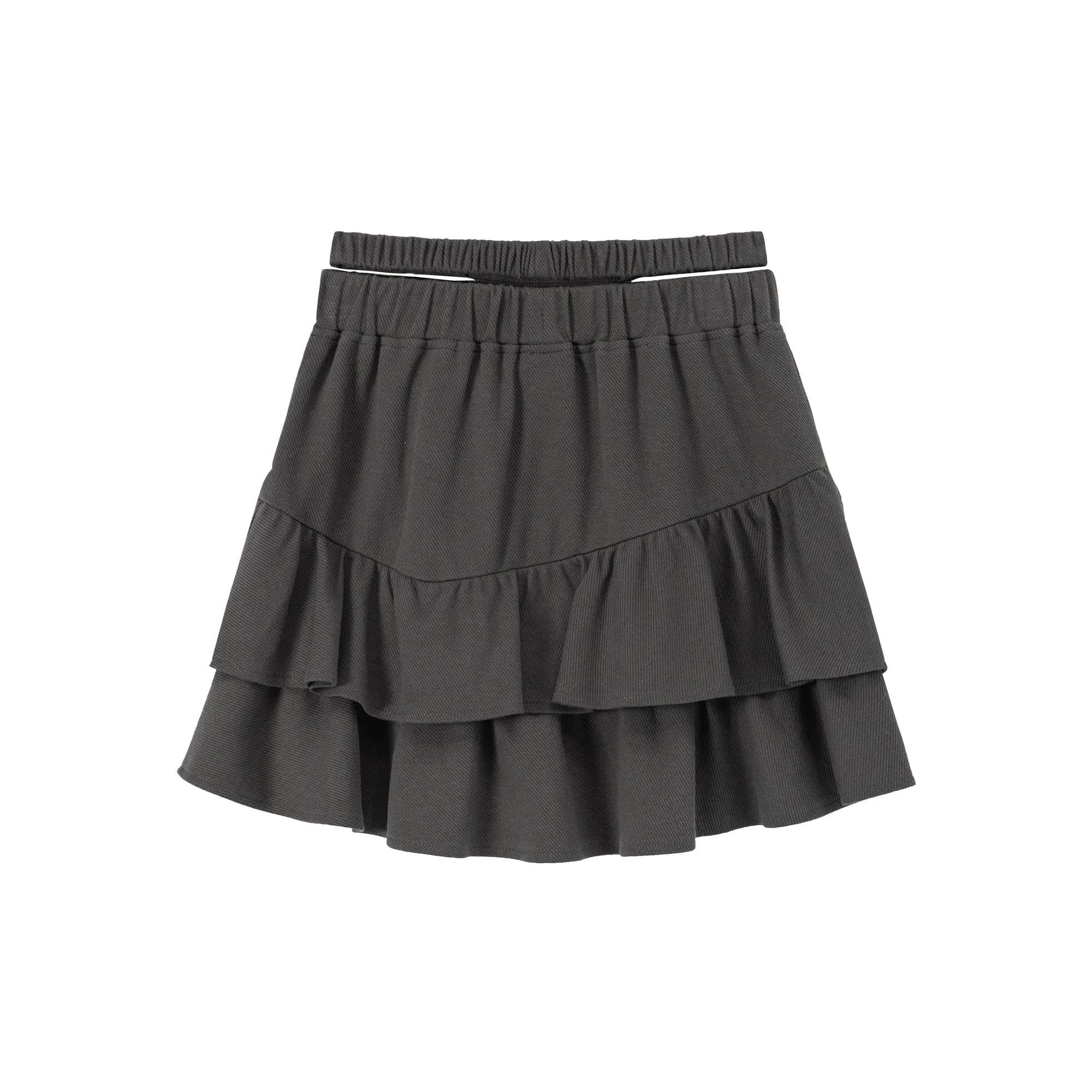 Layered Ruffle Waist Slit Mini Skirt