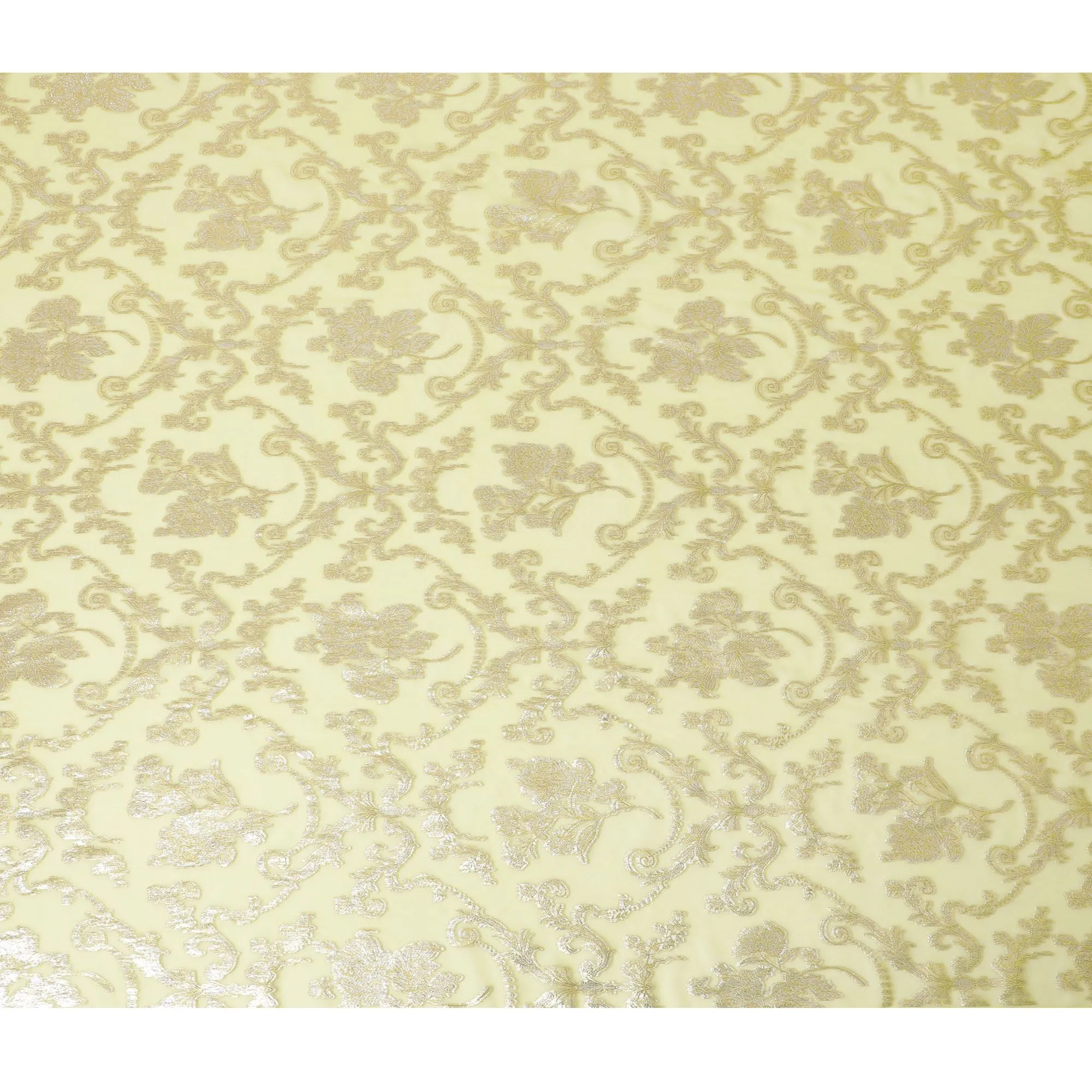 Lemon Yellow Pure Silk Chiffon Fabric with Silver Lurex Accents, 110cm Width - Premium Crafted in South Korea-D17898