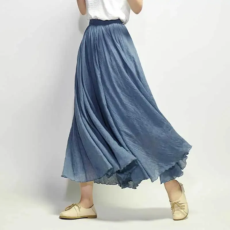 Linen Maxi Skirt with Elastic Waist