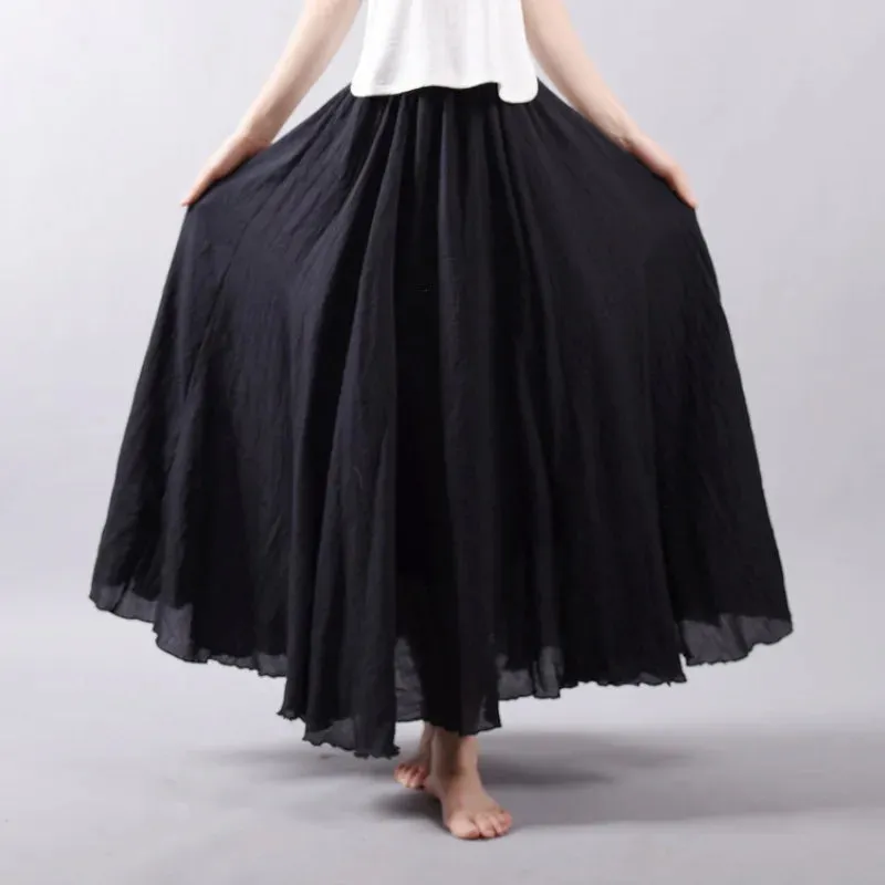 Linen Maxi Skirt with Elastic Waist