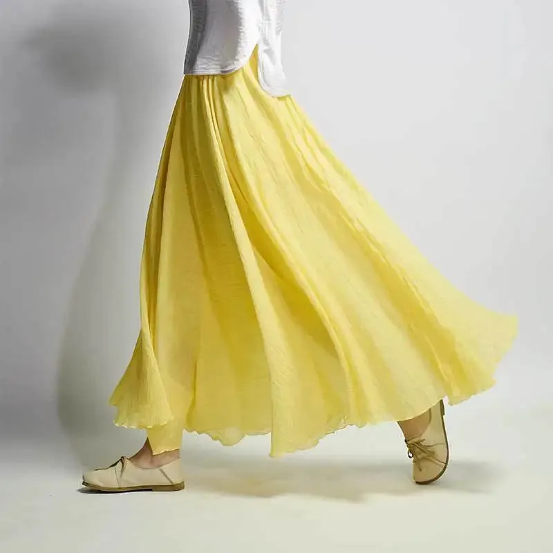 Linen Maxi Skirt with Elastic Waist