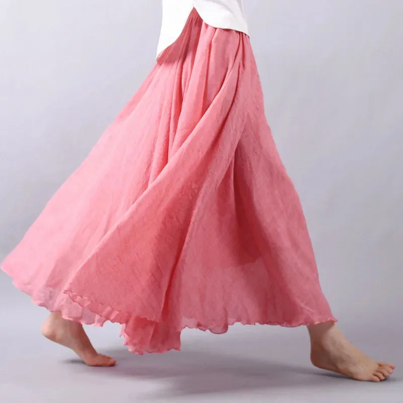 Linen Maxi Skirt with Elastic Waist