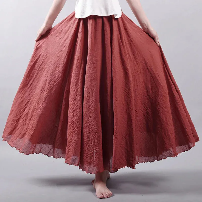 Linen Maxi Skirt with Elastic Waist