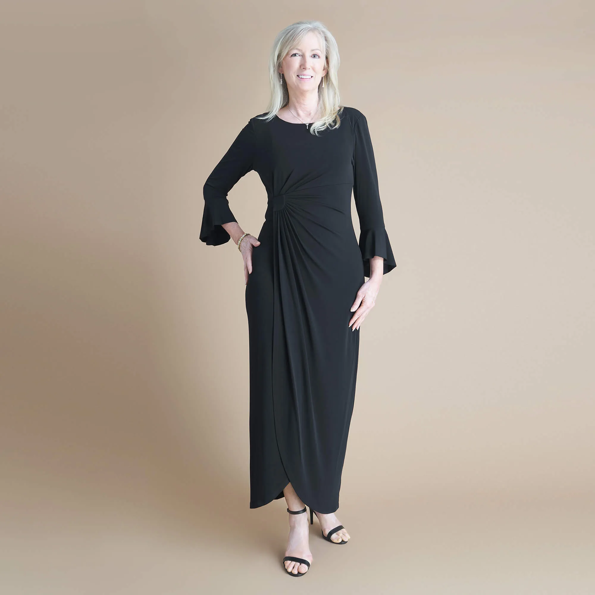 Lisa 2.0 Floor Length Black Faux Wrap Dress