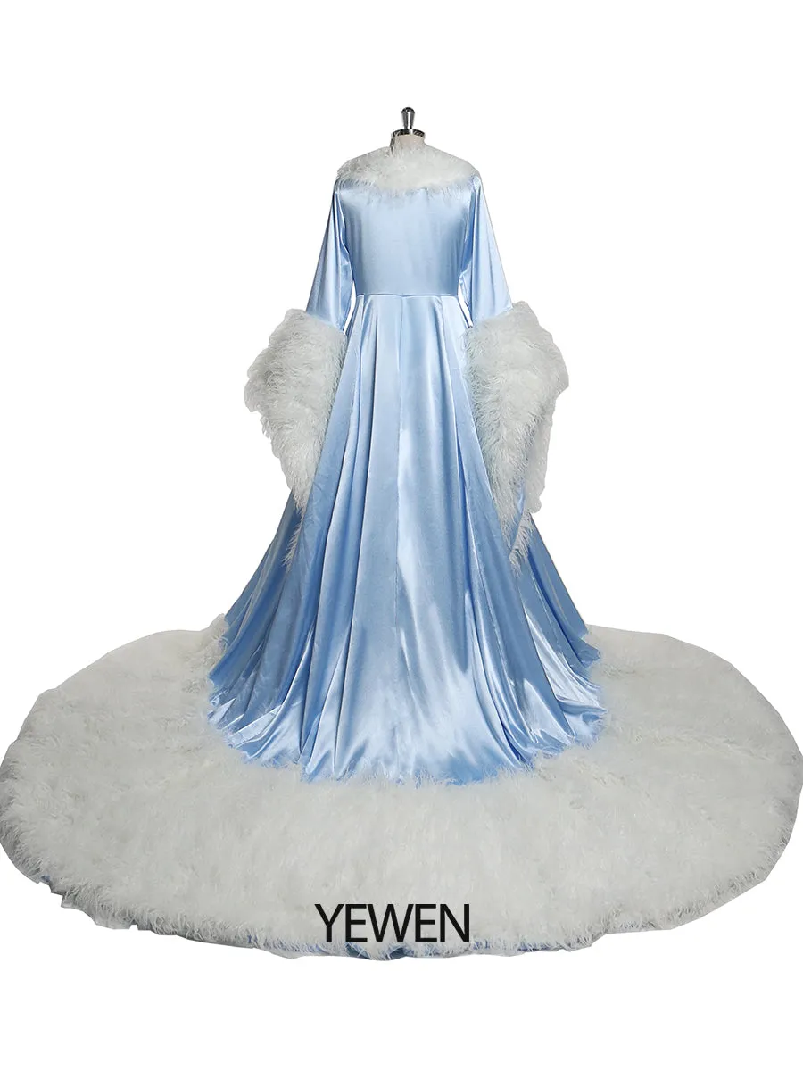 Luxury Fur Collars Christmas Classic Fashion Long Evening Dress New Years Even Robes Wedding Cape Fancy Photography Robe