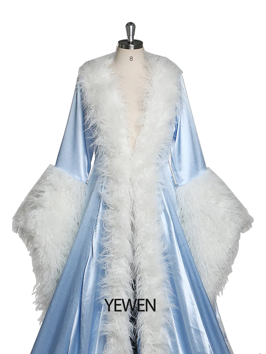 Luxury Fur Collars Christmas Classic Fashion Long Evening Dress New Years Even Robes Wedding Cape Fancy Photography Robe