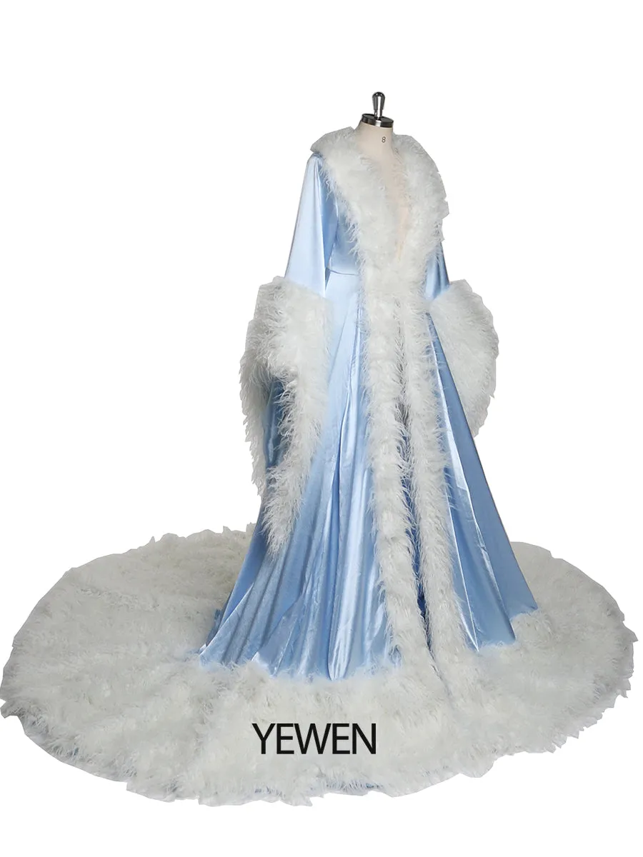 Luxury Fur Collars Christmas Classic Fashion Long Evening Dress New Years Even Robes Wedding Cape Fancy Photography Robe