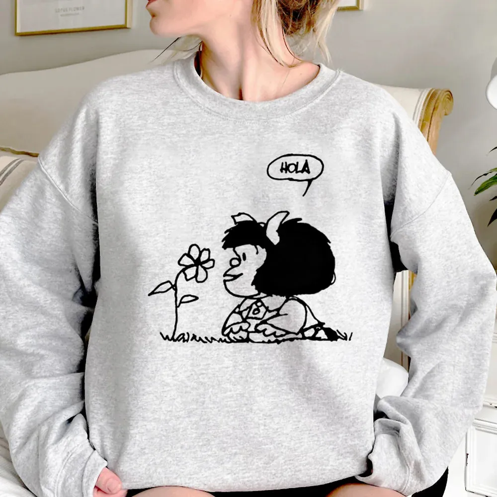 Mafalda hoodies women vintage aesthetic Korean style harajuku sweatshirts women Winter  sweater