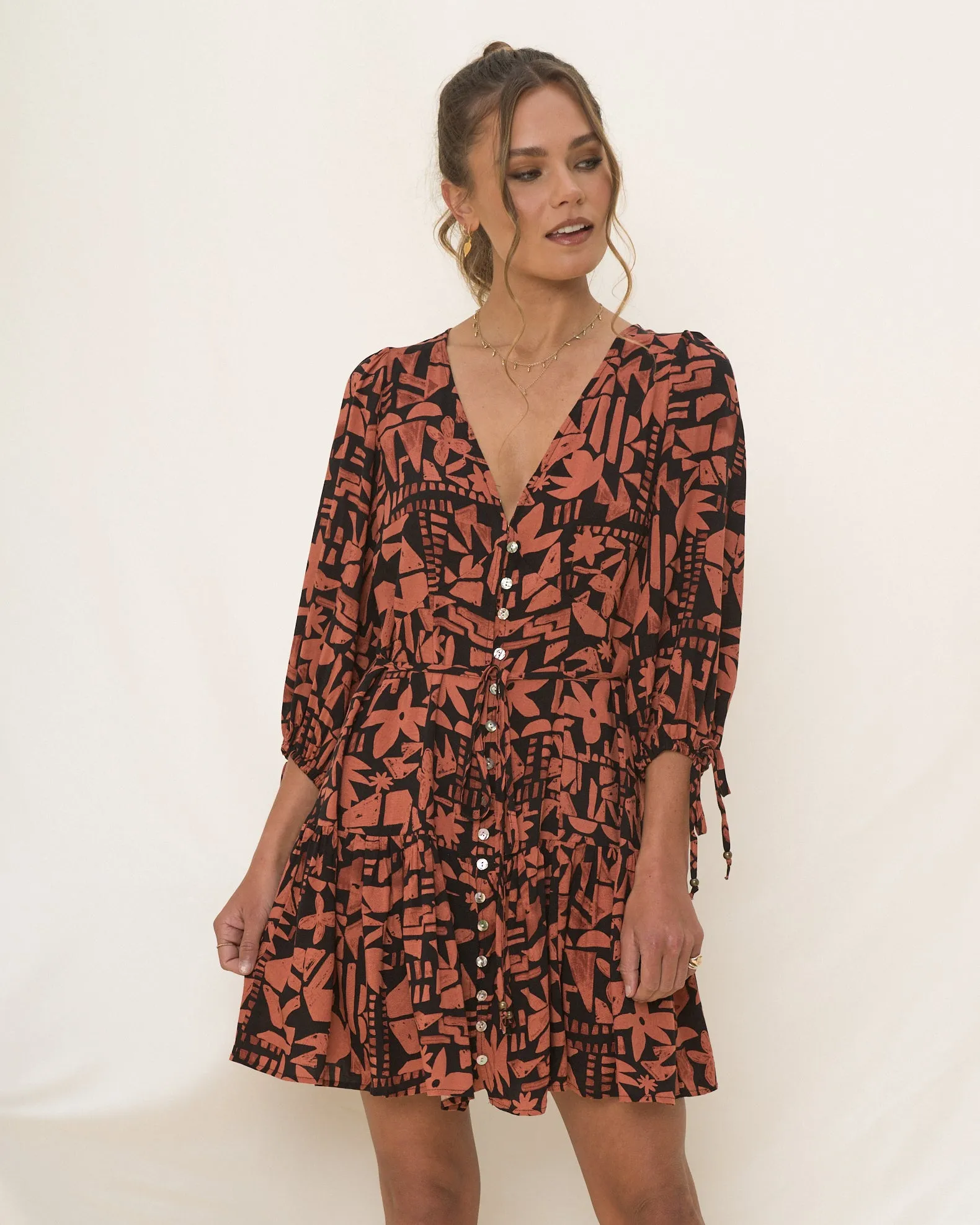 Maple Rust Black Abstract Mini Dress