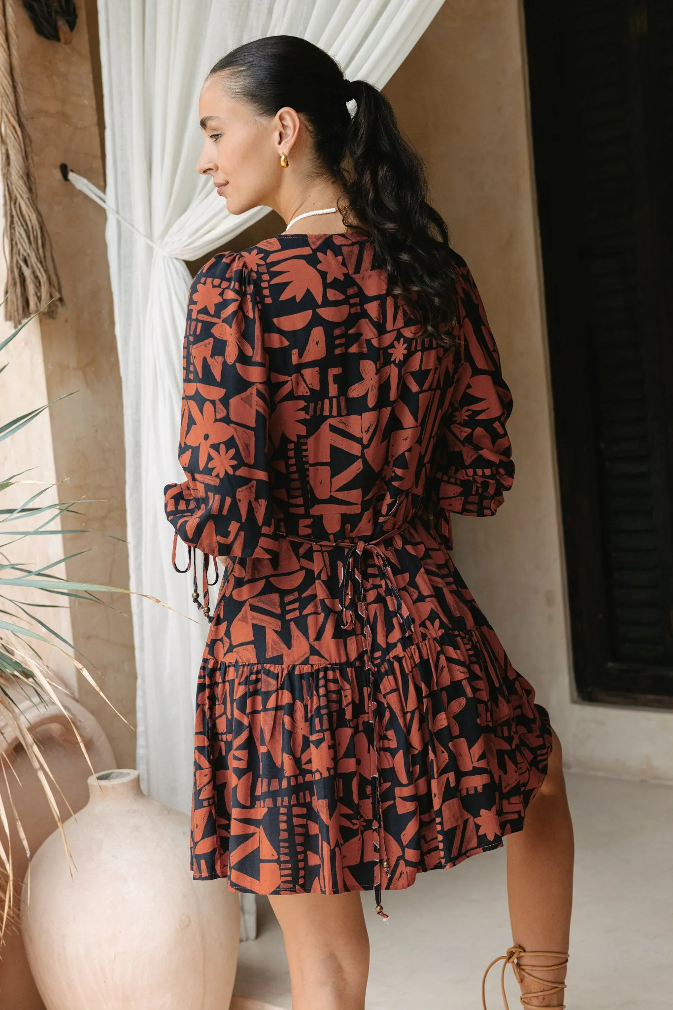 Maple Rust Black Abstract Mini Dress