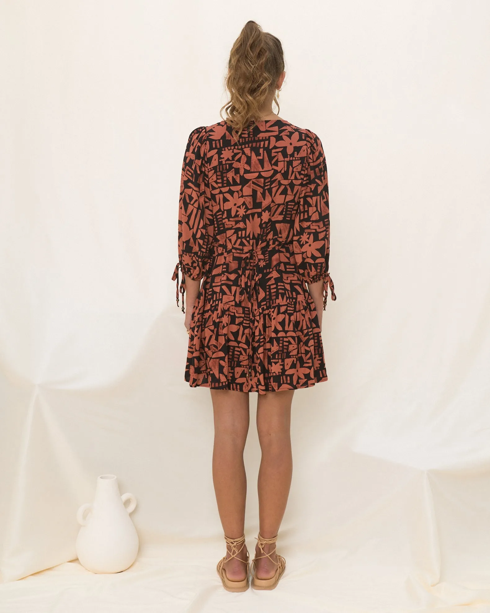 Maple Rust Black Abstract Mini Dress