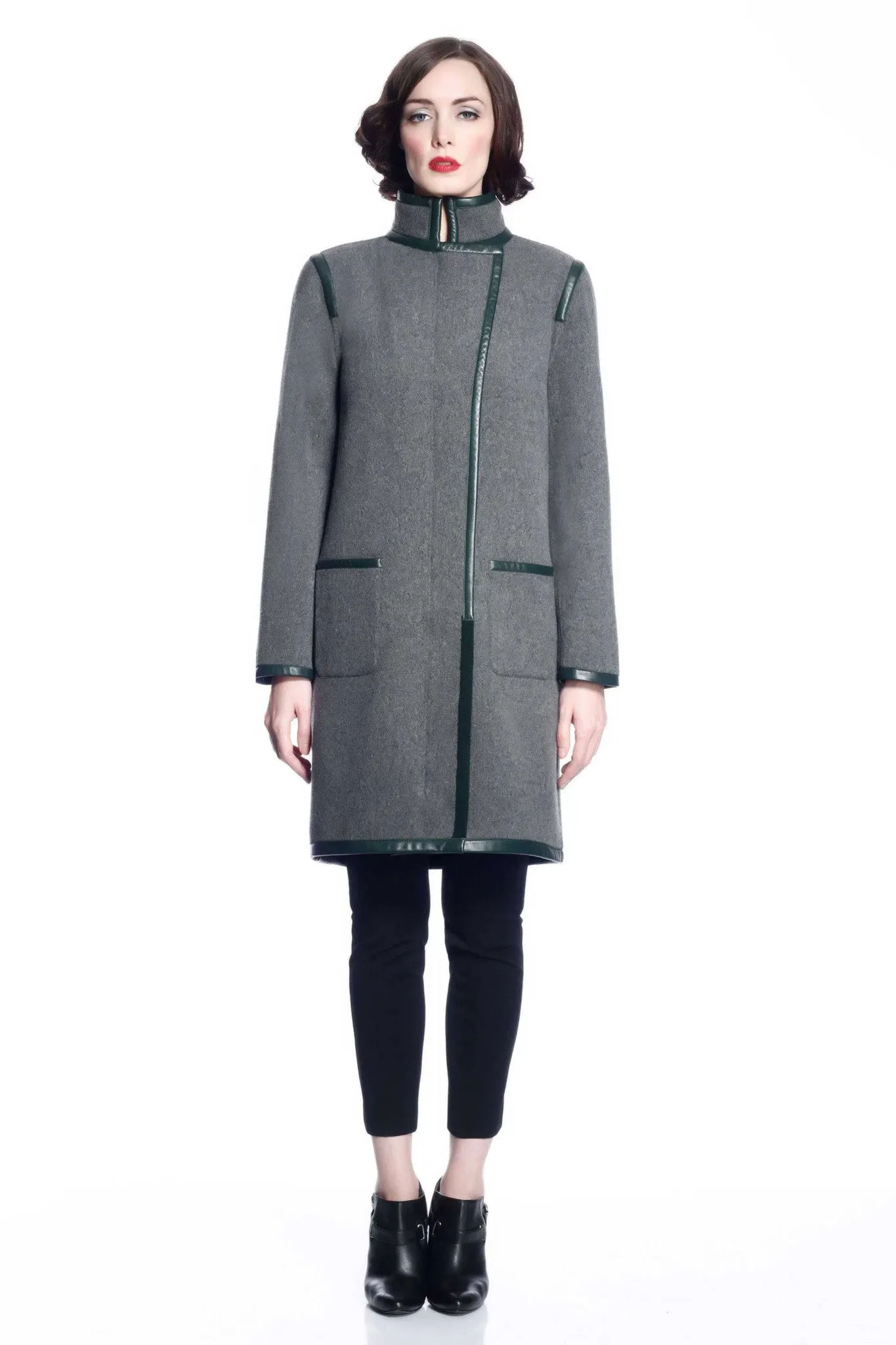 Margaret Reversible Wool/Cashmere Coat- Green/Grey