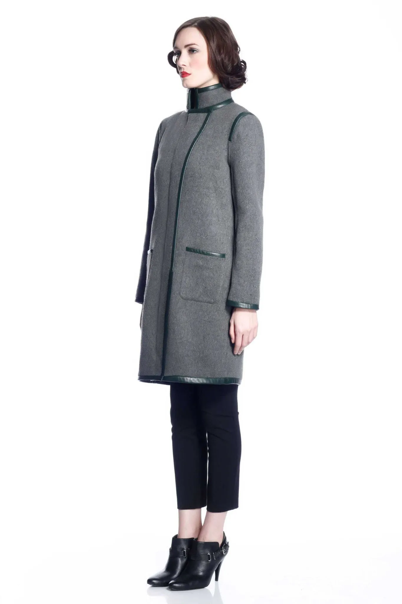 Margaret Reversible Wool/Cashmere Coat- Green/Grey