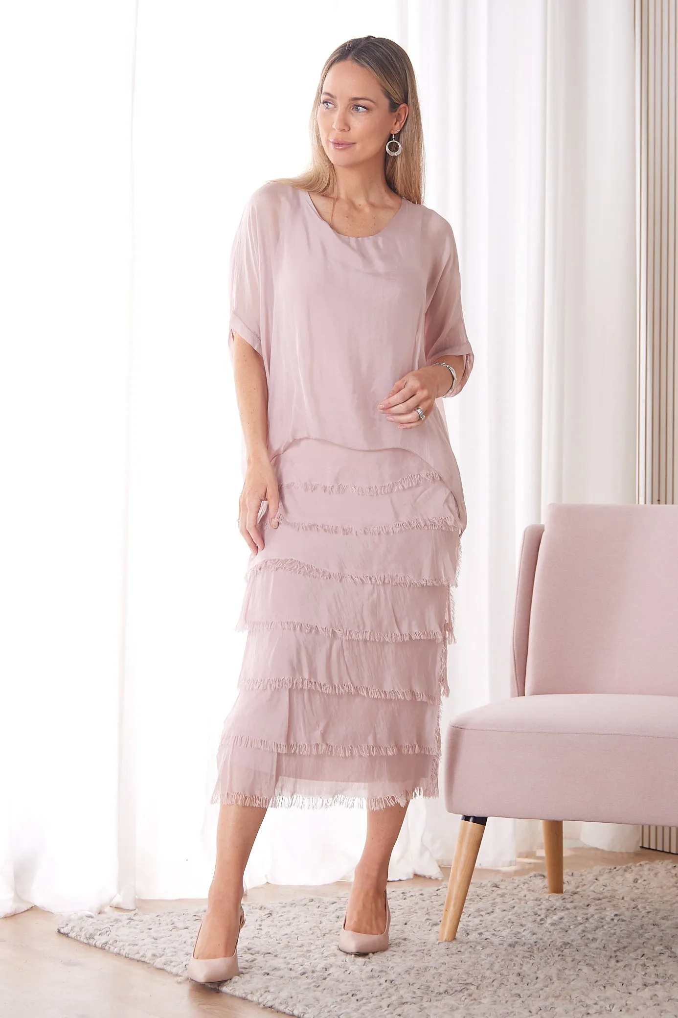 Margo Silk Dress - Blush Pink