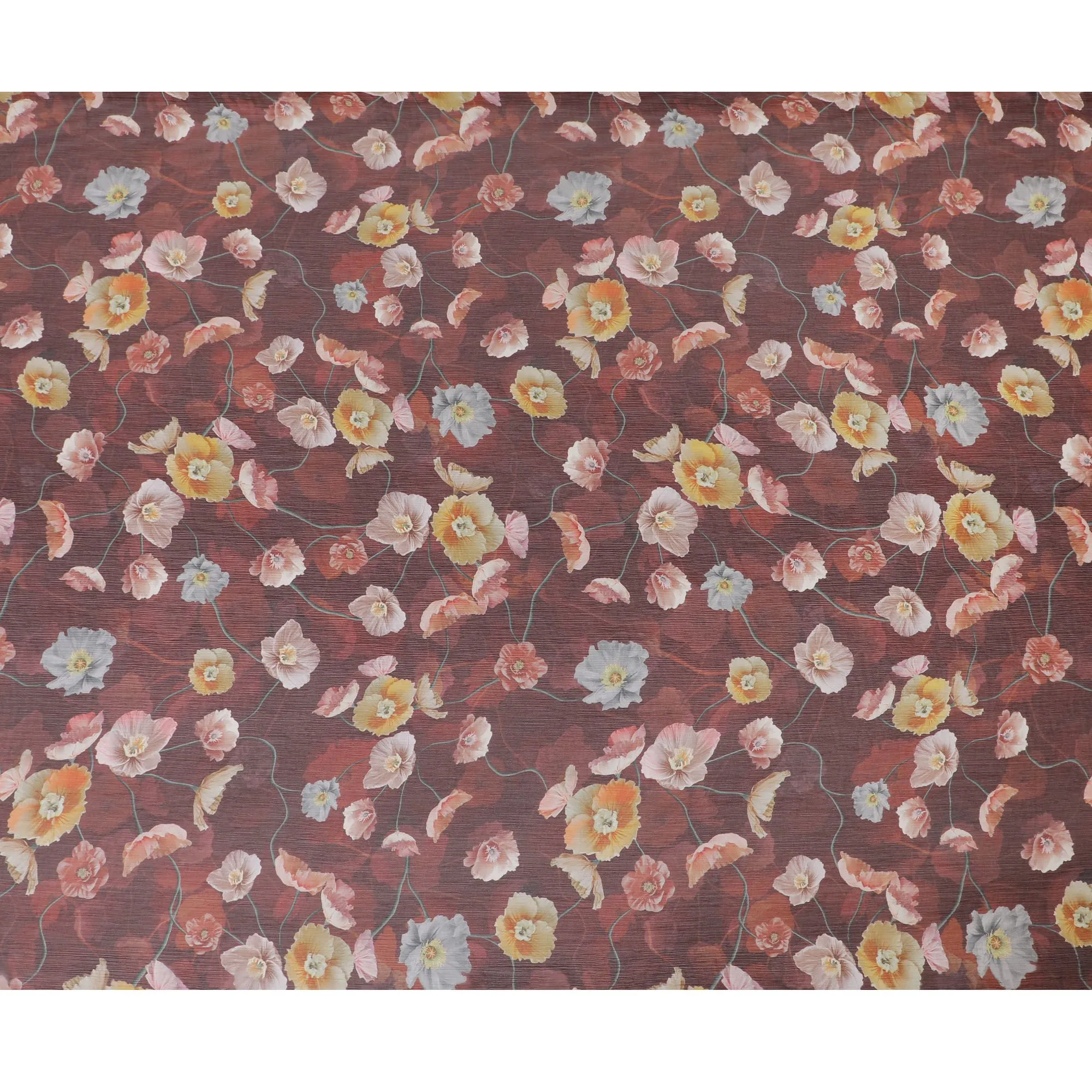 Maroon Premium pure wrinkle silk chiffon fabric with multicolor print in floral design-D16999