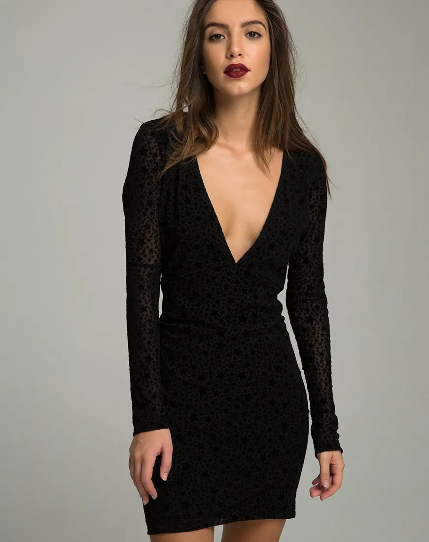 Meli Plunge Dress in Flock Star Lace Black