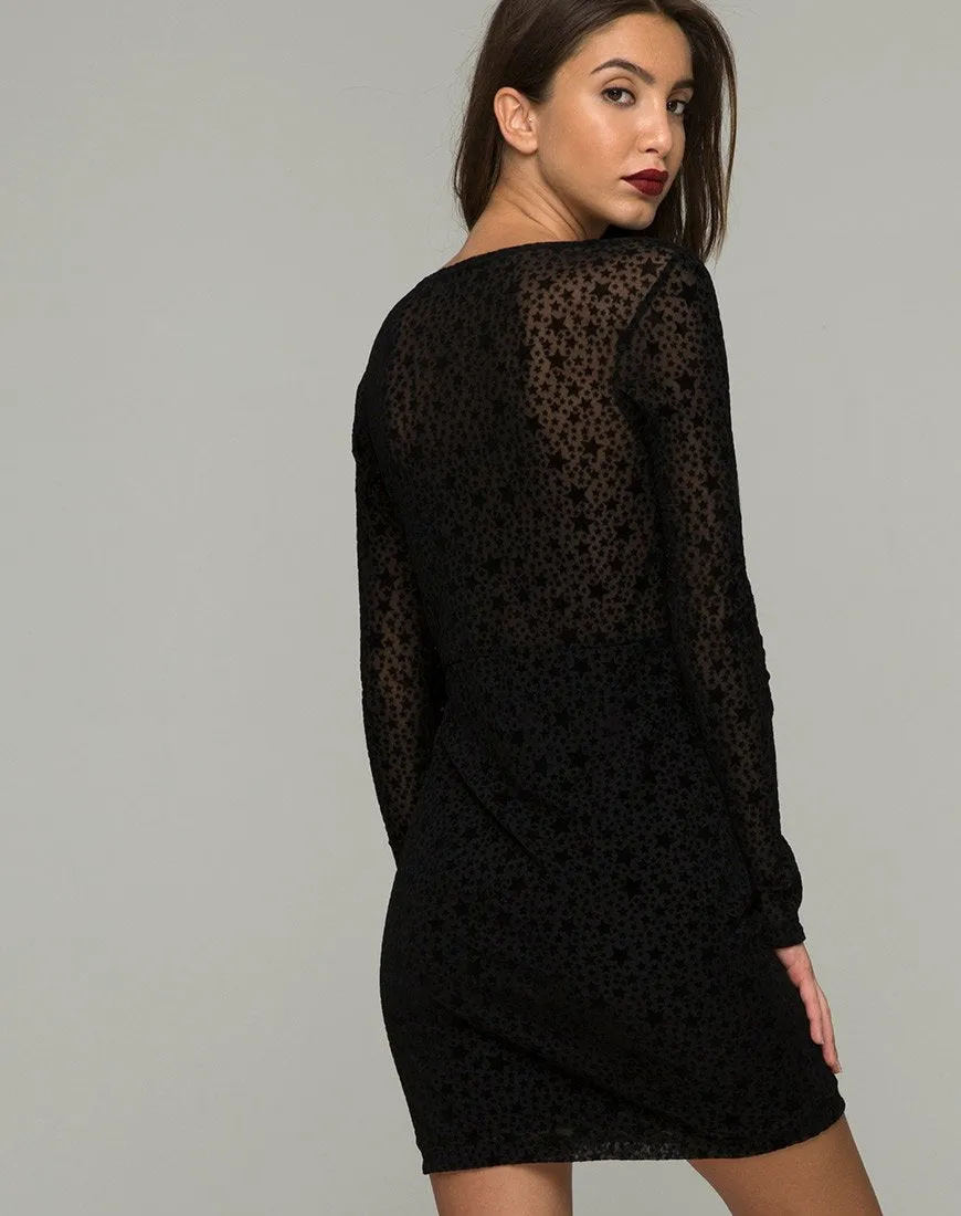 Meli Plunge Dress in Flock Star Lace Black