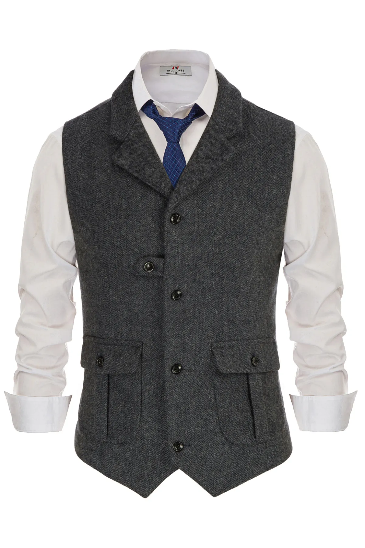 Men Notch Lapel Vest Coat Single Breasted Handkerchief Hem Cut-off Vest