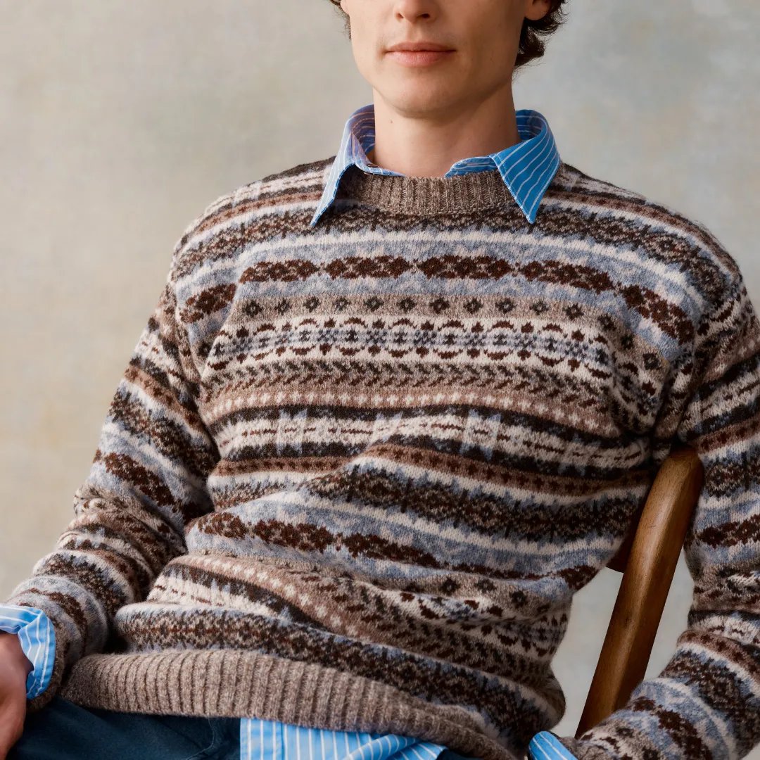 Men's All Over Fairisle Jumper - Mushroom