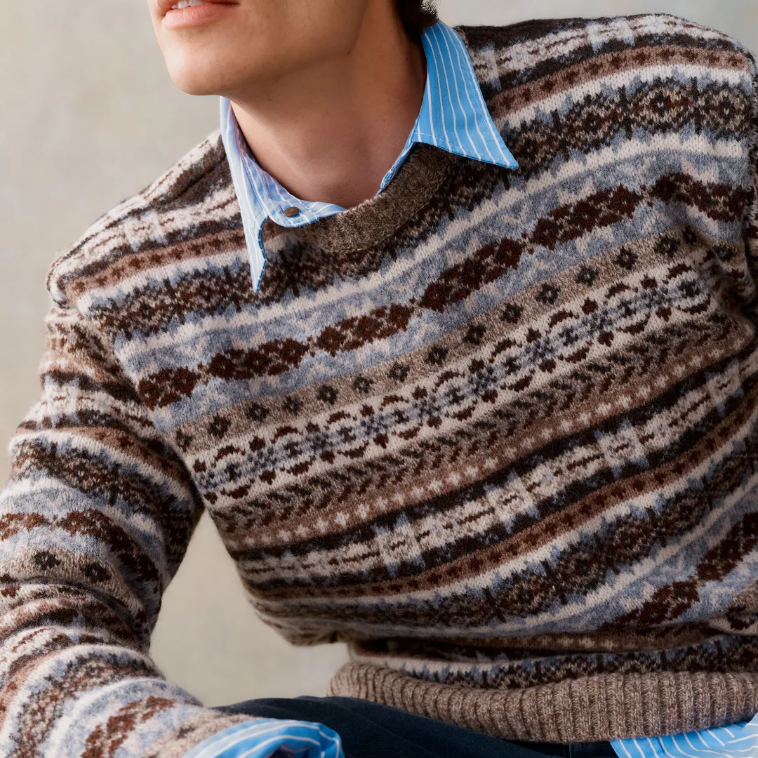 Men's All Over Fairisle Jumper - Mushroom