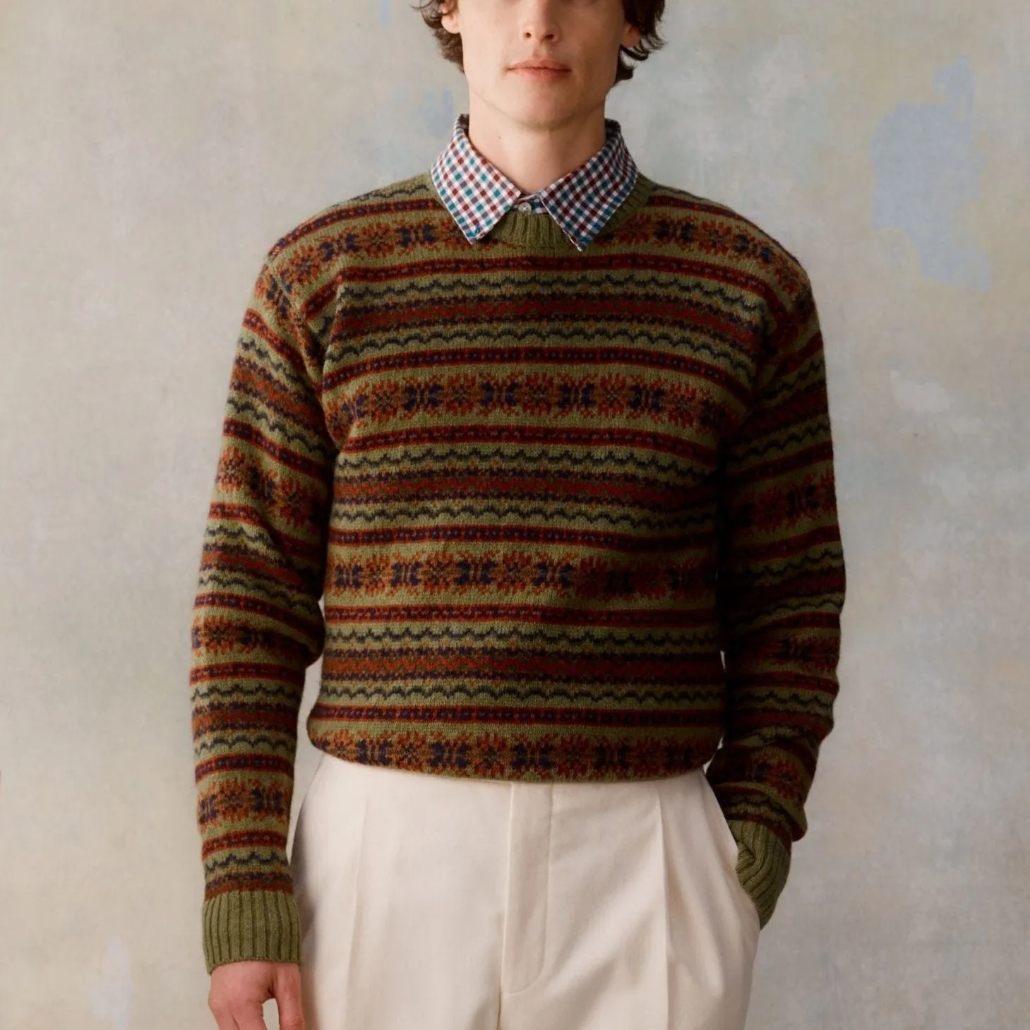 Men's All Over Fairisle Jumper - Olivegrove