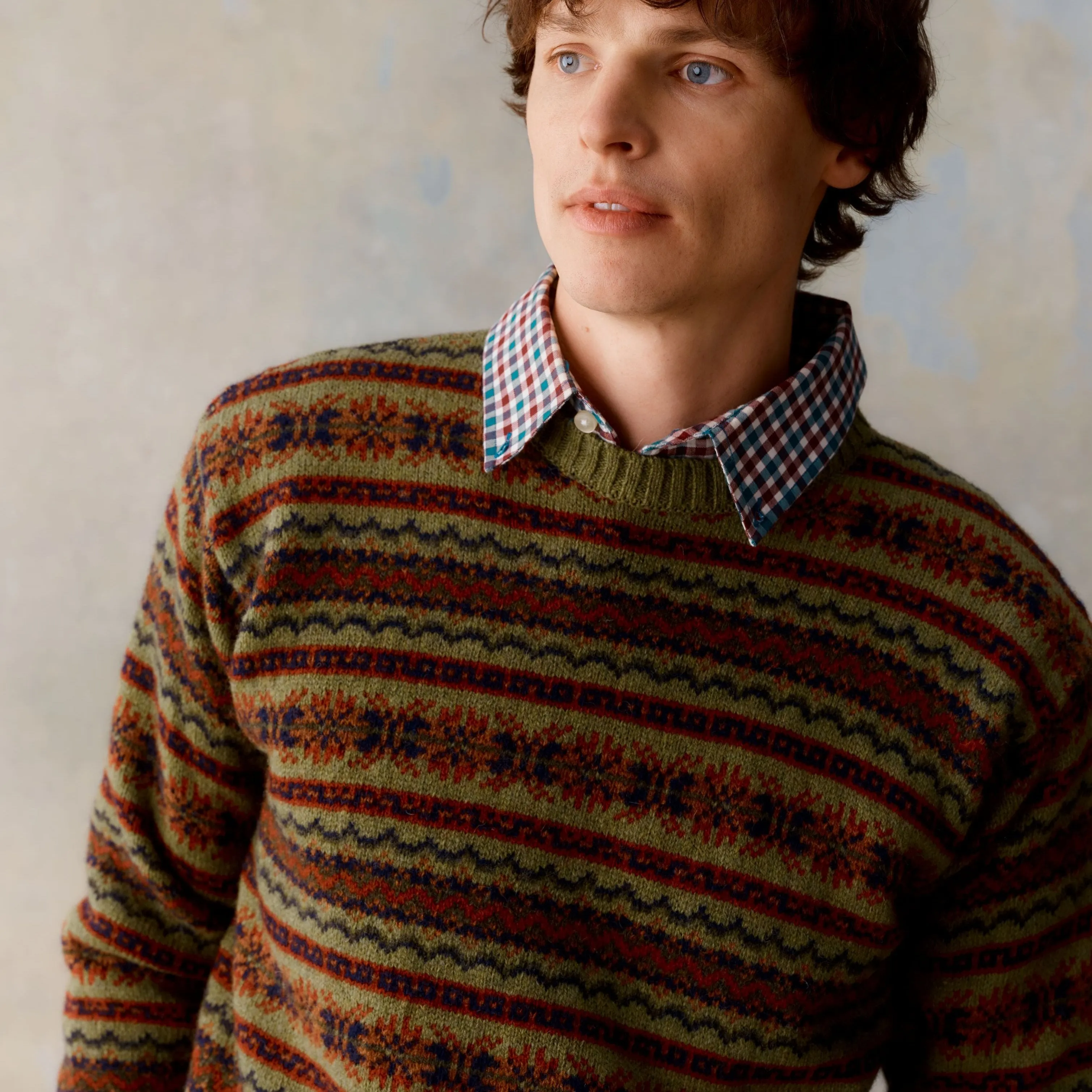 Men's All Over Fairisle Jumper - Olivegrove