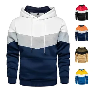 Men's Patchwork Hoodie Outdoor Casual Sportswear Street Fashion Men's Fleece Thermal Hooded Sweatshirt Fall Winter Black