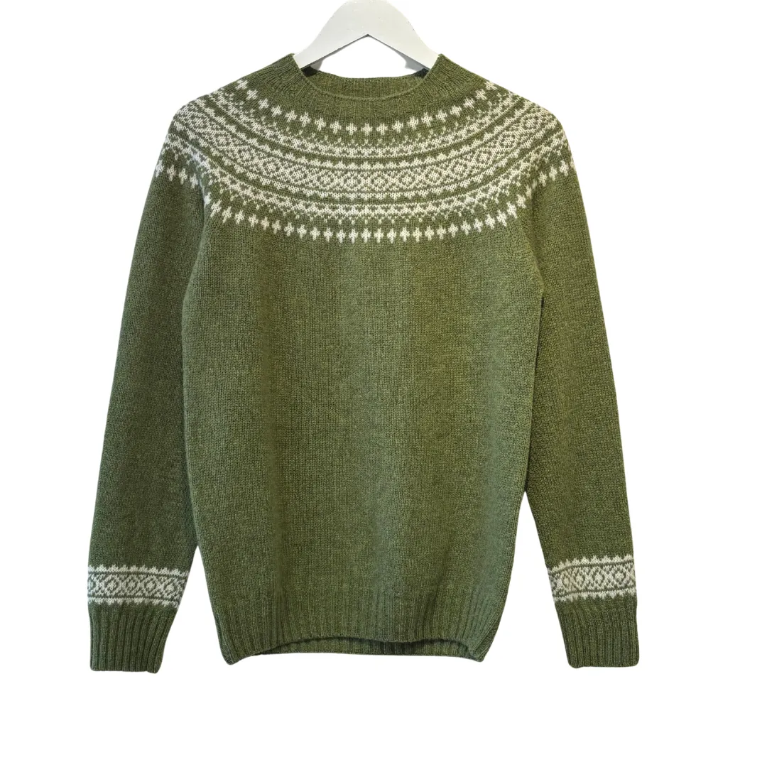 Men's Supersoft Crew Neck Jumper - Olive Grove and Cream