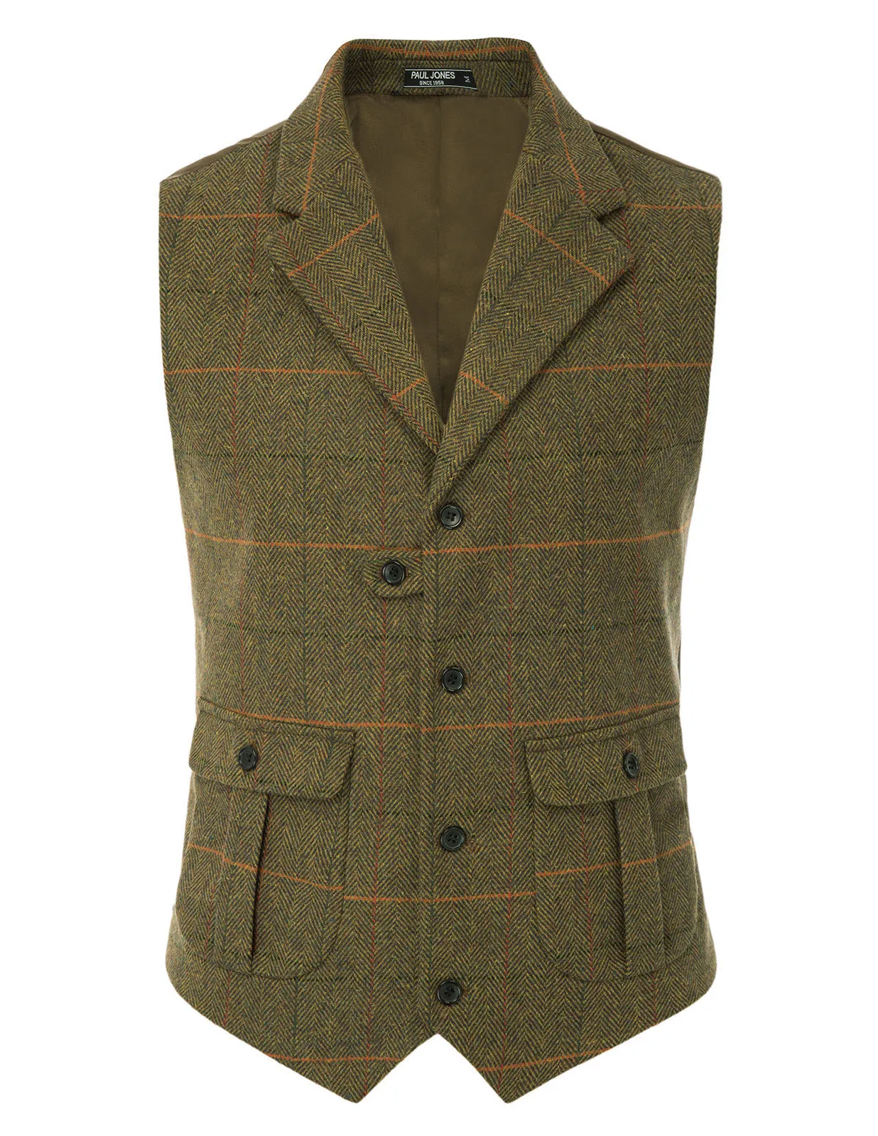 Mens Western Herringbone Suit Vest Tweed Wool Blend Slim Fit Casual Waistcoat