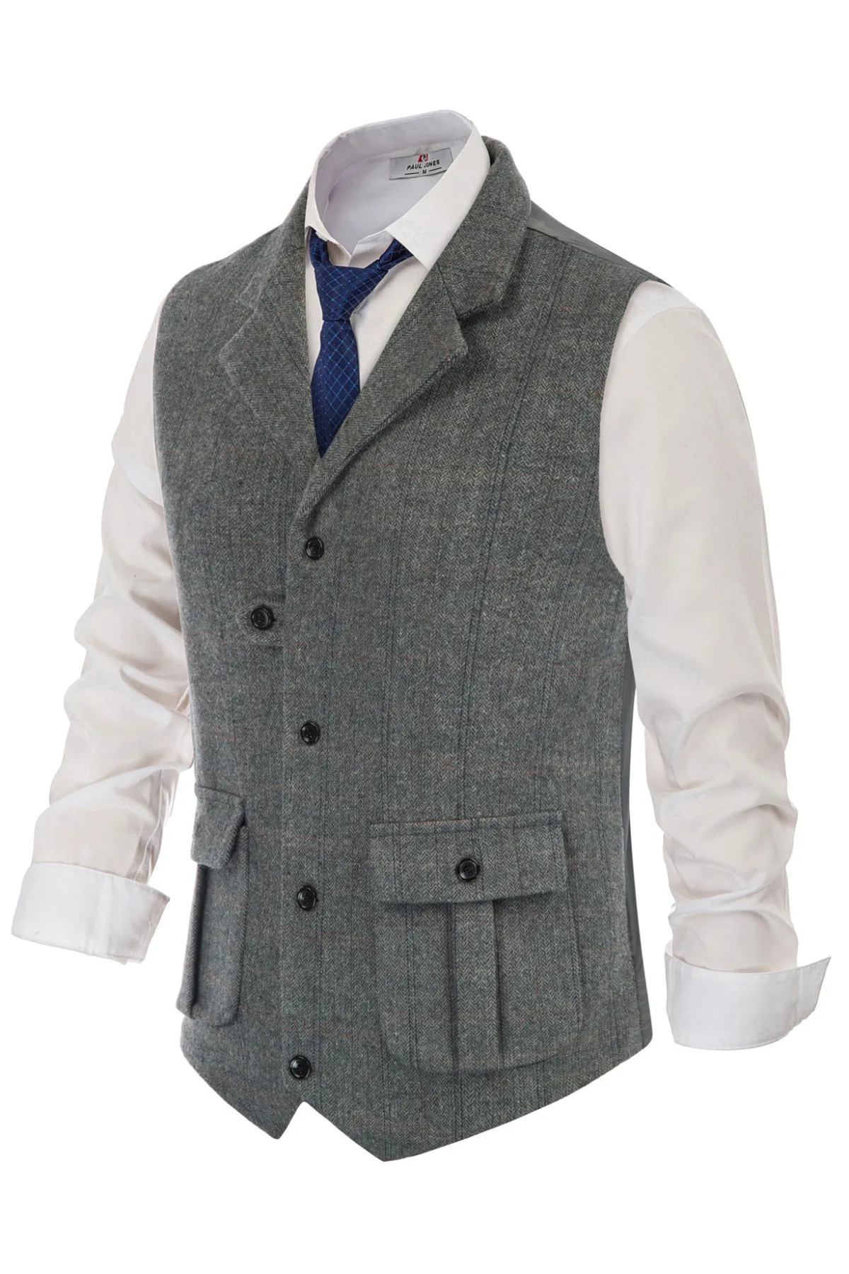 Mens Western Herringbone Suit Vest Tweed Wool Blend Slim Fit Casual Waistcoat