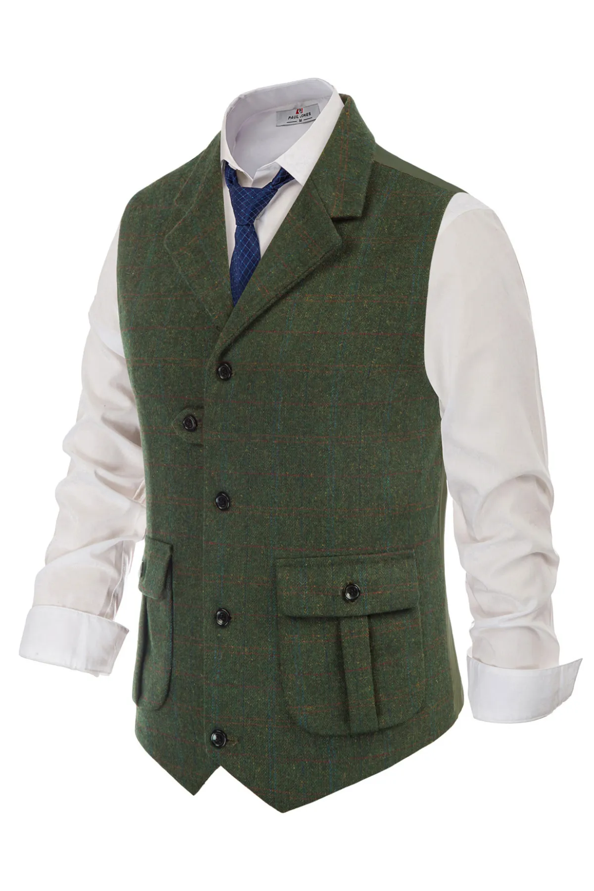 Mens Western Herringbone Suit Vest Tweed Wool Blend Slim Fit Casual Waistcoat