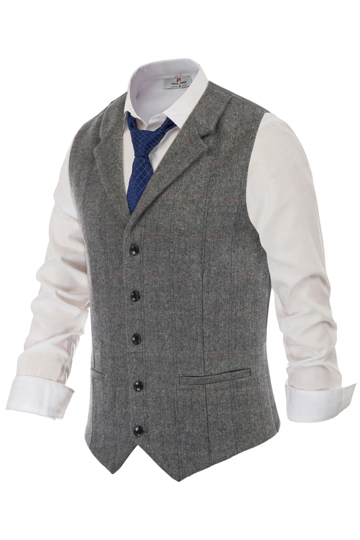 Mens Western Herringbone Suit Vest Tweed Wool Blend Slim Fit Waistcoats