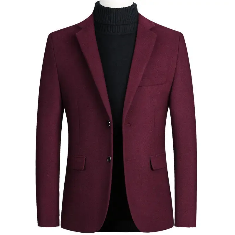 Men's Wool Blazers Male Suit Jacket Oversized Solid Business Casual Winter Jacket Men Clothing Wedding Suit Coat 4XL BFJ002