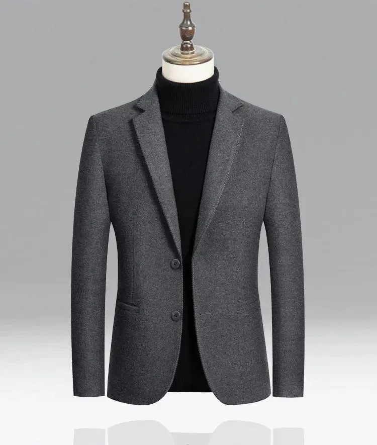 Men's Wool Blazers Male Suit Jacket Oversized Solid Business Casual Winter Jacket Men Clothing Wedding Suit Coat 4XL BFJ002