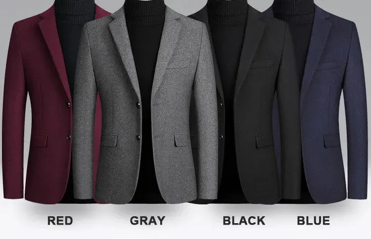 Men's Wool Blazers Male Suit Jacket Oversized Solid Business Casual Winter Jacket Men Clothing Wedding Suit Coat 4XL BFJ002