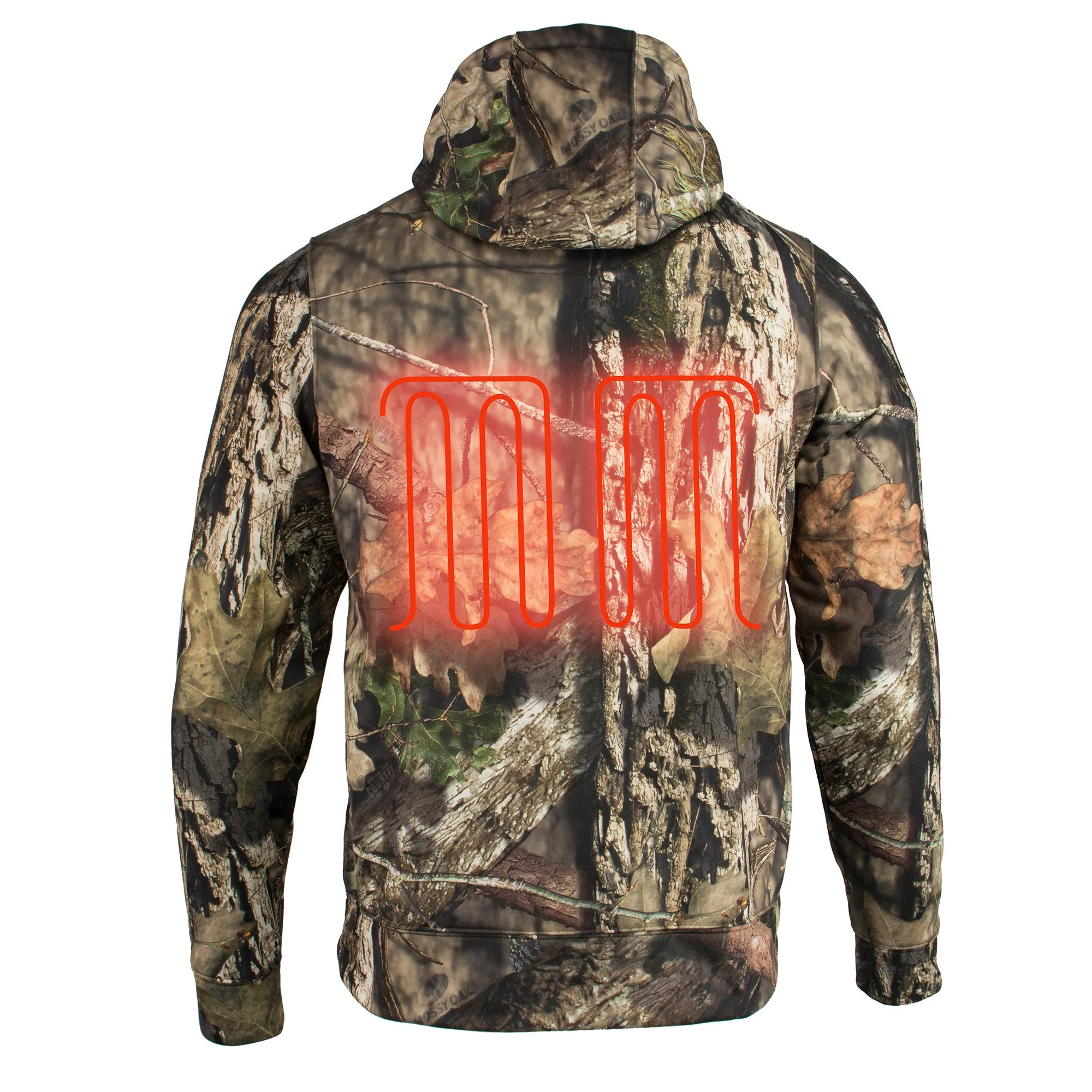 Men's Zipper Front Mossy Camo Heated Hoodie w/ Front & Back Heating