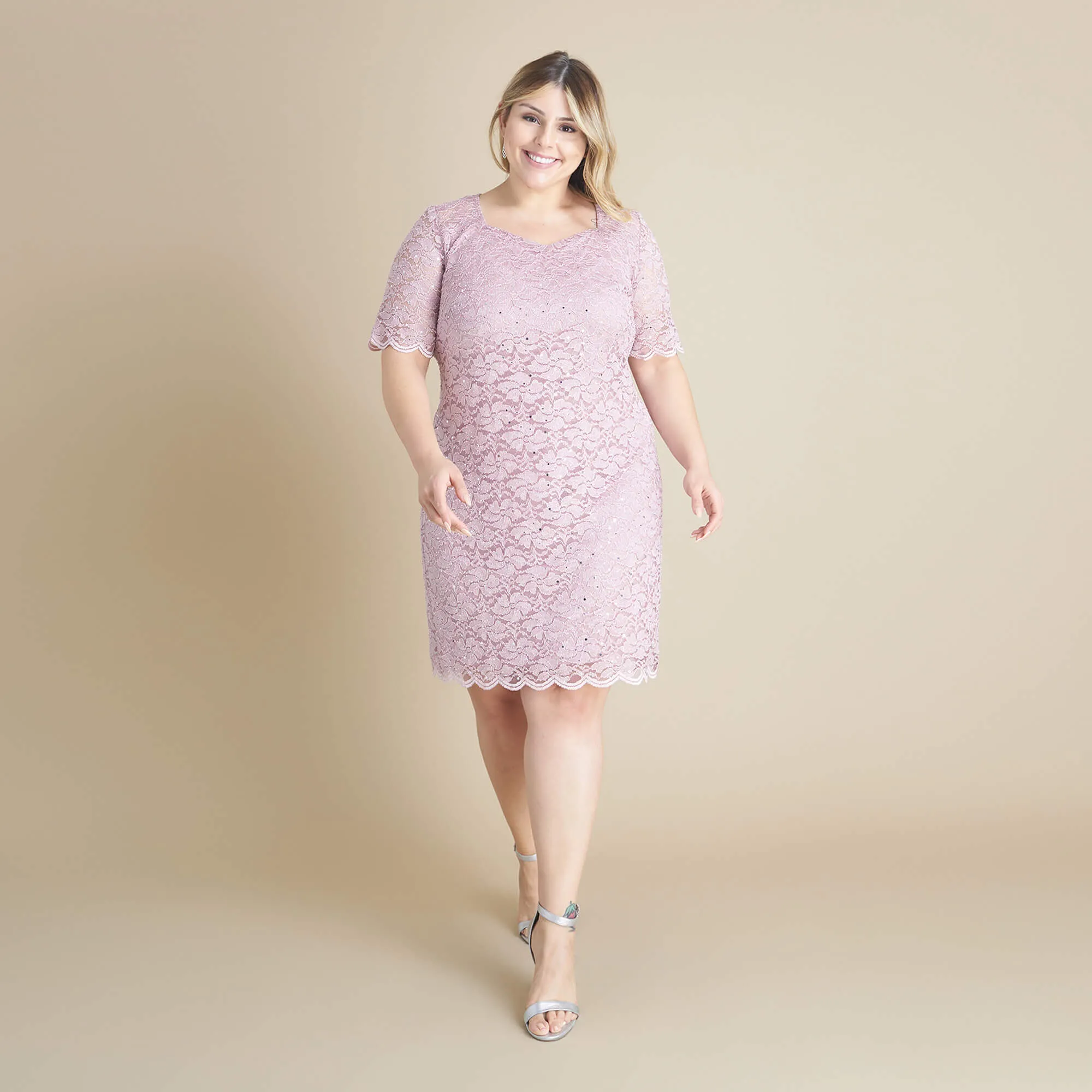 Meryl Mauve Sequin Lace Cocktail Dress