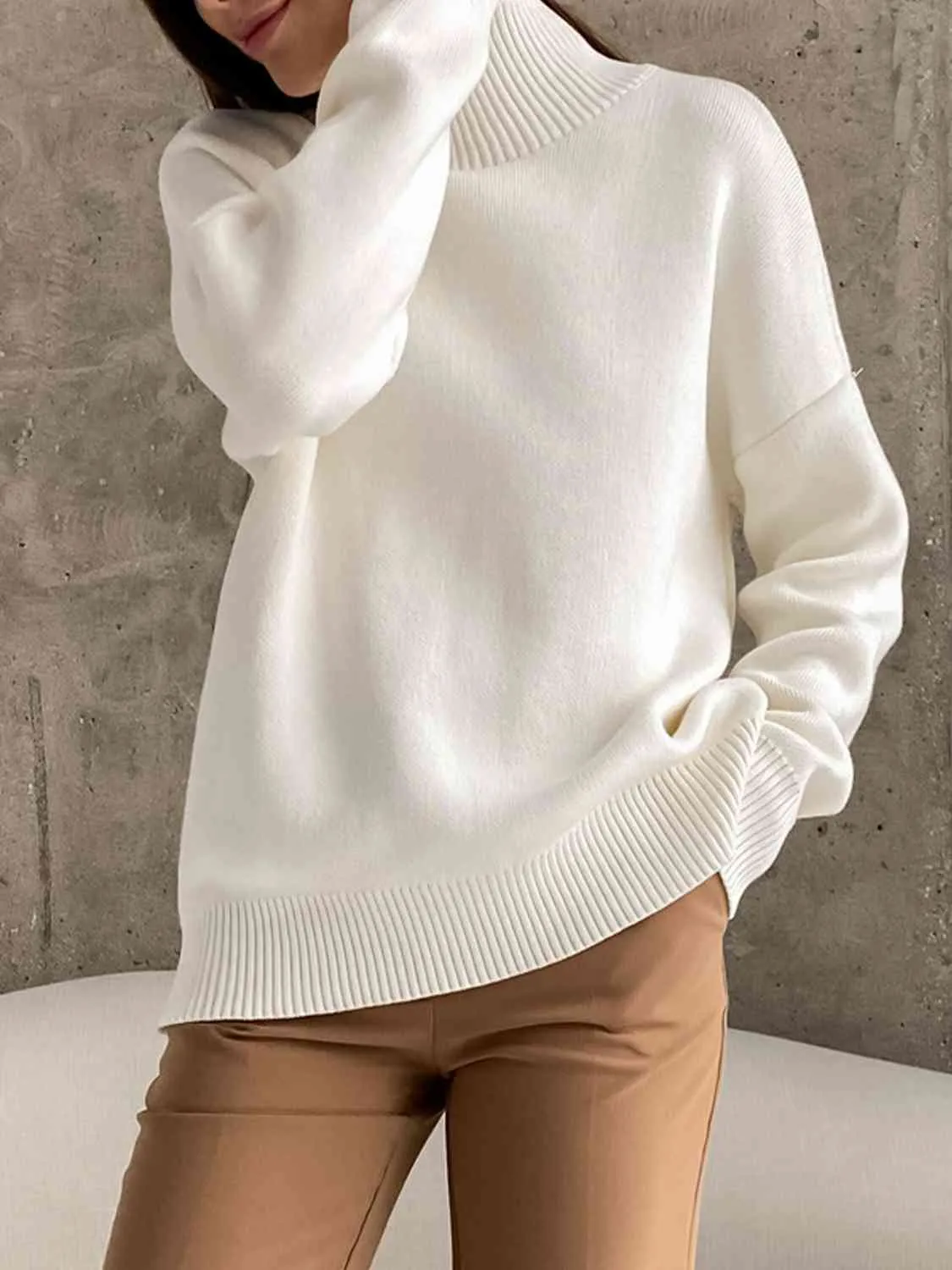 Mock Neck Dropped Shoulder Sweater