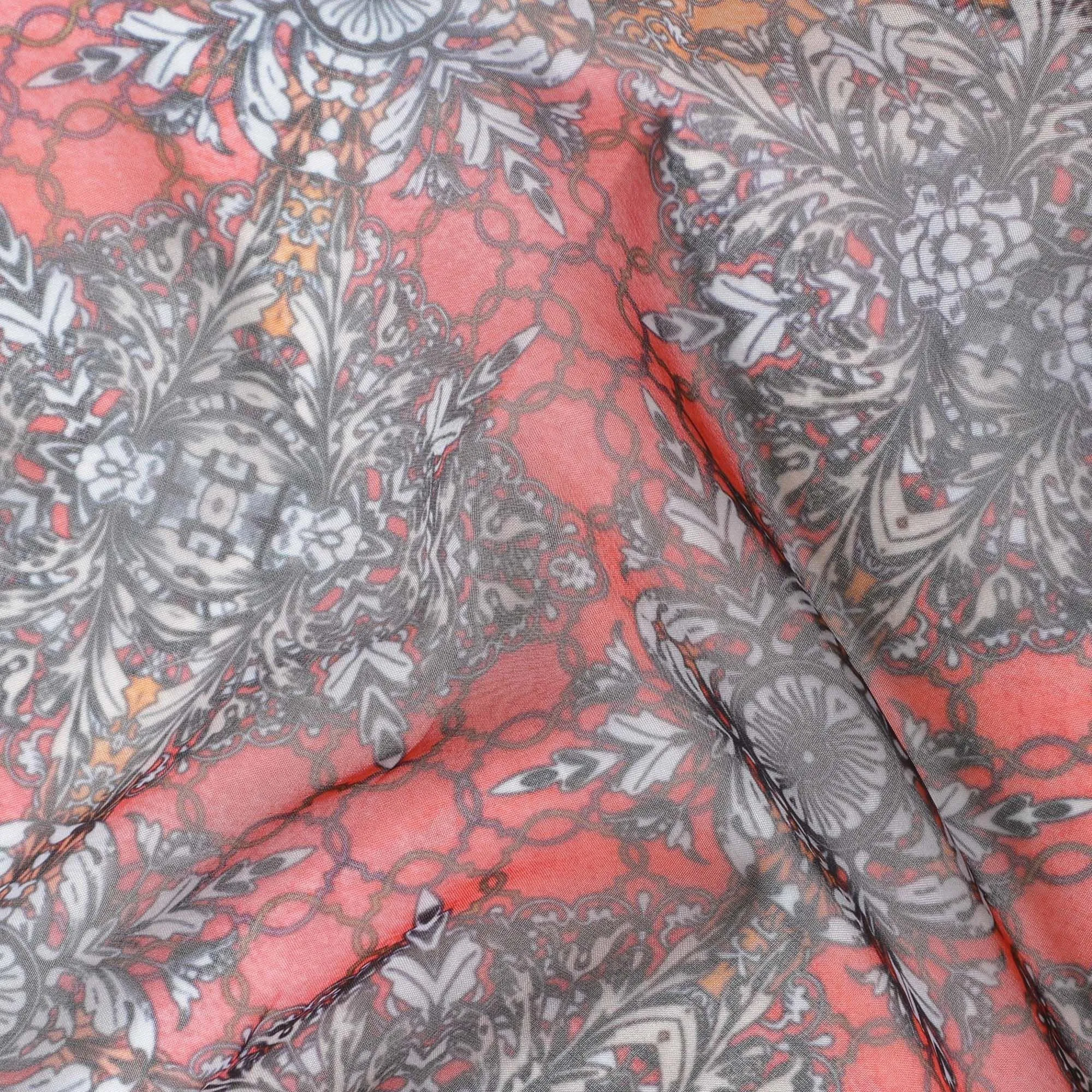 Multicolor printed synthetic chiffon fabric in floral design-D11014