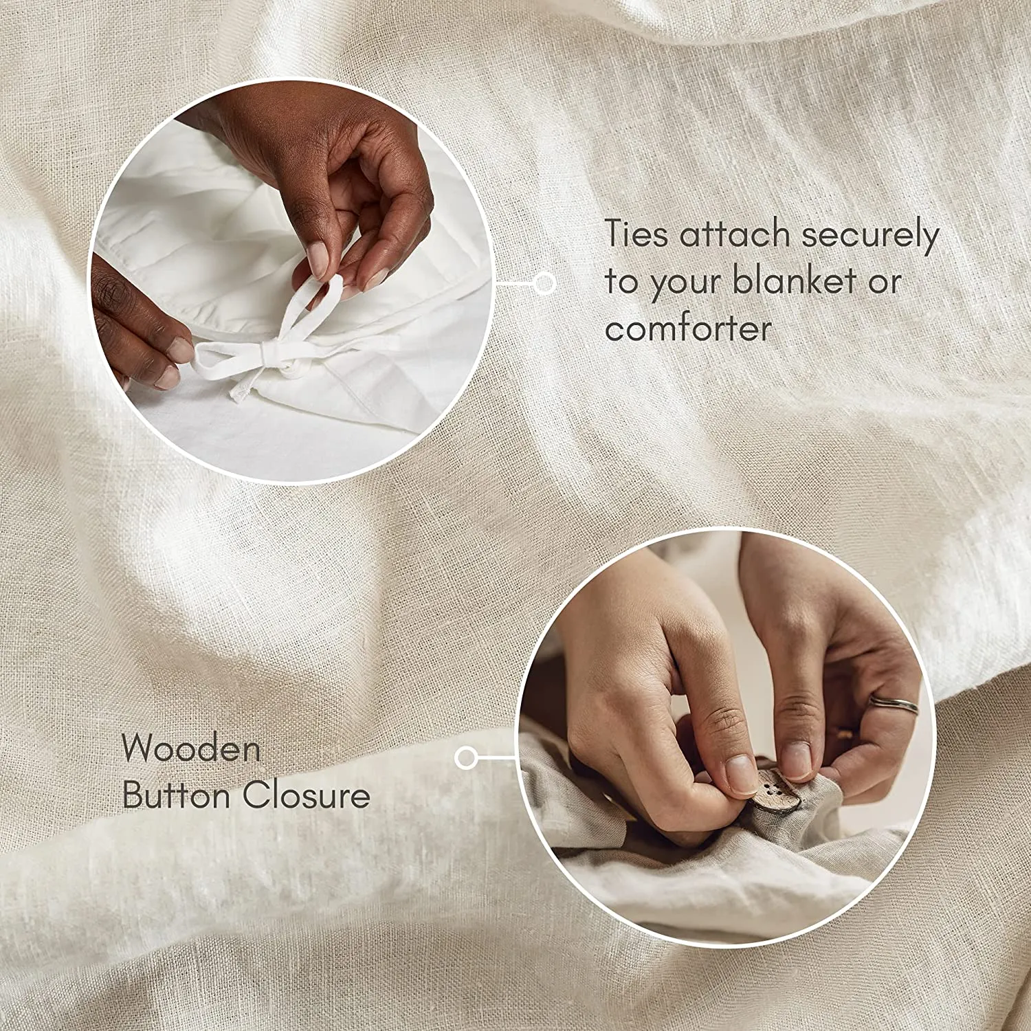 Natural Linen Duvet Cover, Removable Cover for Weighted Blankets - Soft, Premium, Breathable