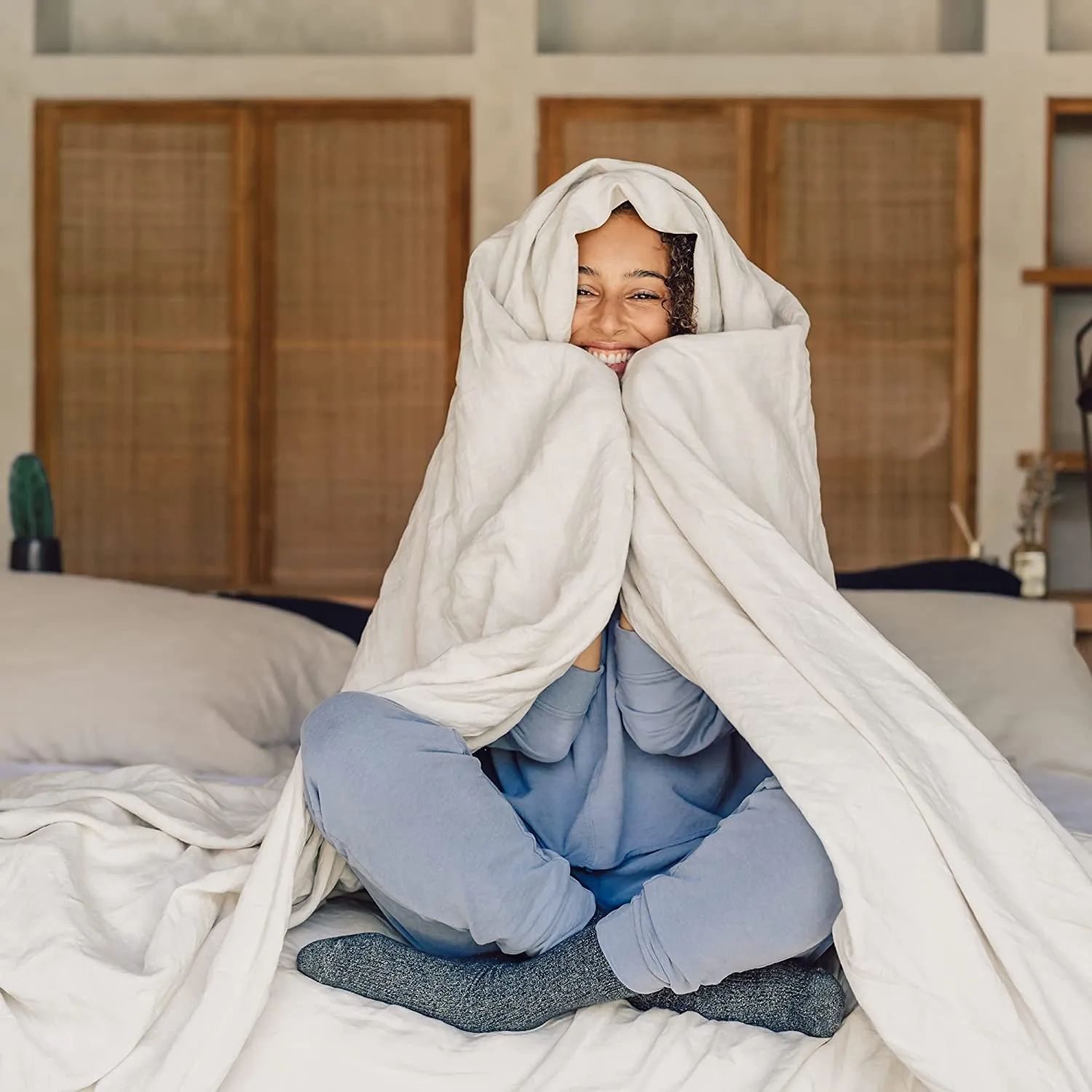 Natural Linen Duvet Cover, Removable Cover for Weighted Blankets - Soft, Premium, Breathable