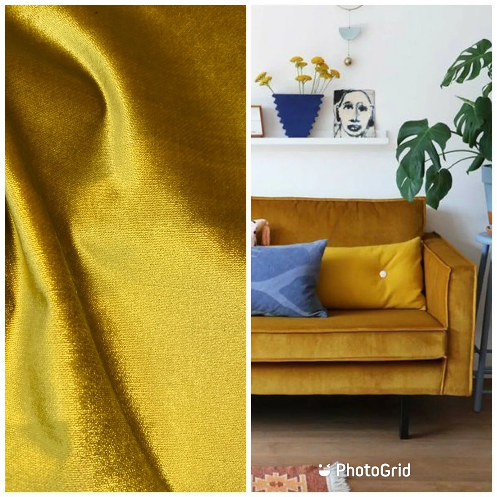 NEW Designer Made In Belgium Upholstery Velvet Fabric- Mustard Yellow