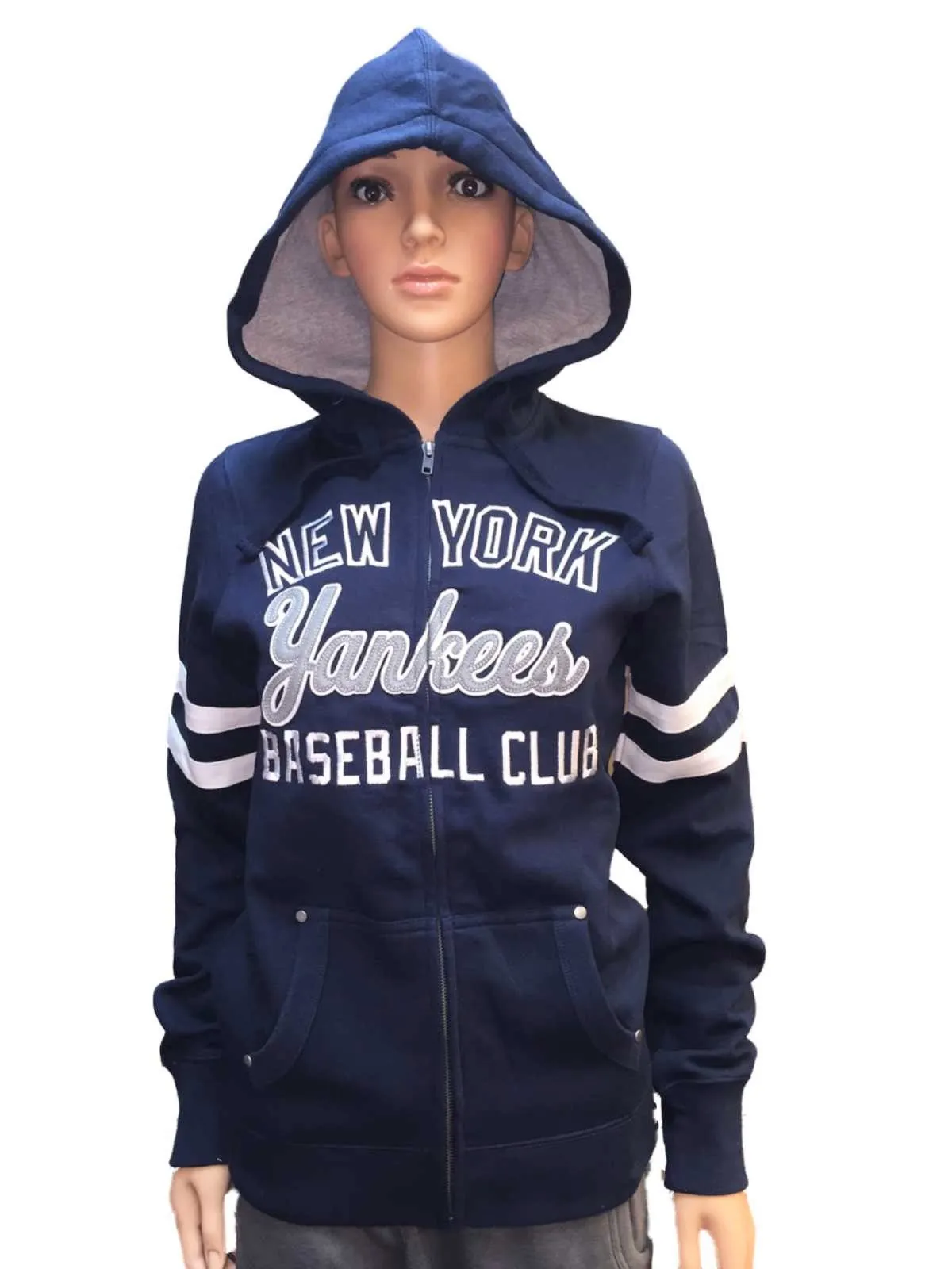 New York Yankees SAAG Women Navy Fleece Zip Up Thermal Hoodie Jacket